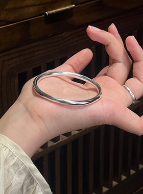 新中式国风光面闭口素圈手镯女纯银足银银镯子女生手环送女友礼物