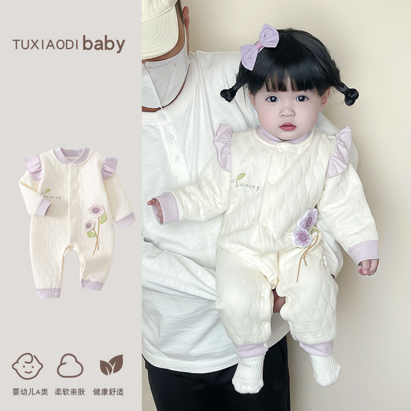 男女宝宝秋冬款保暖连体衣2025年秋季新款夹棉婴儿长袖爬服外出服