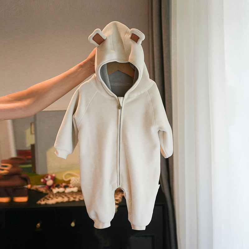 2025年新款婴儿加绒加厚超萌外出服男女宝宝连帽保暖秋冬季连体衣