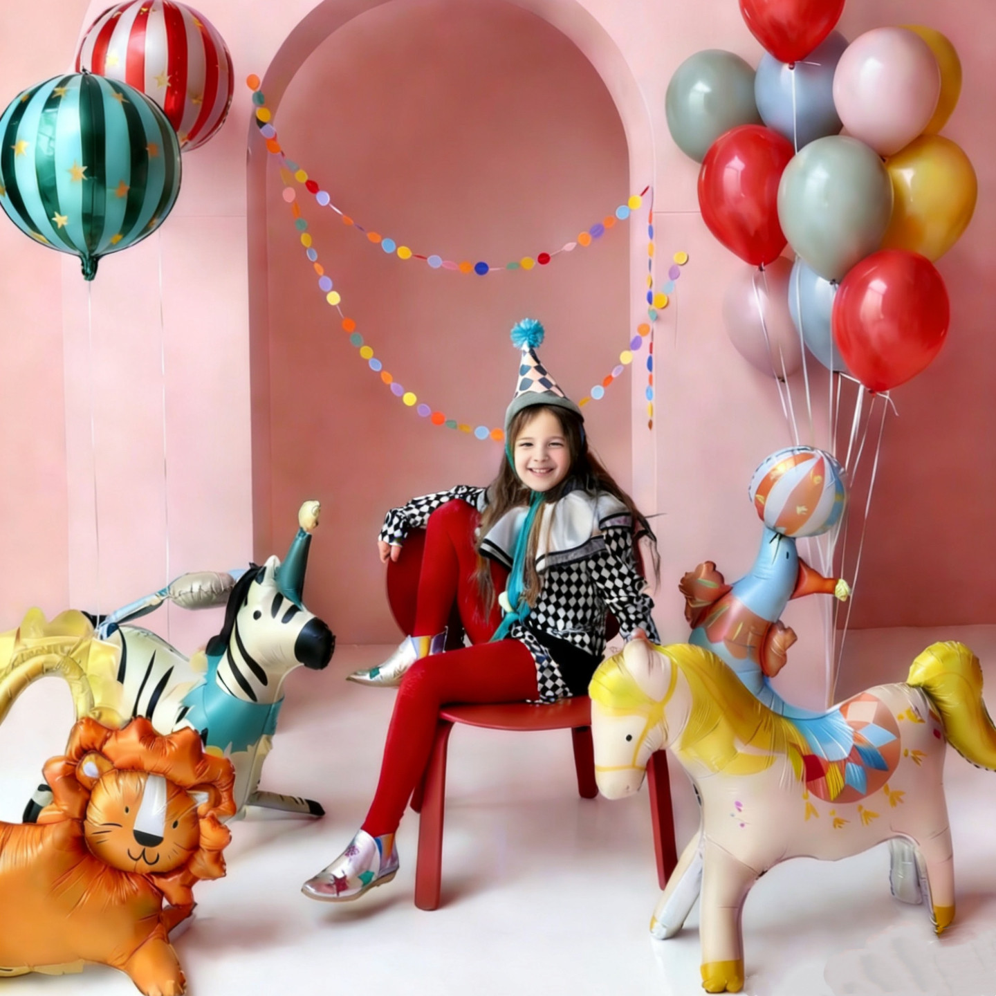 马戏团小丑彩色生日派对气球装饰
