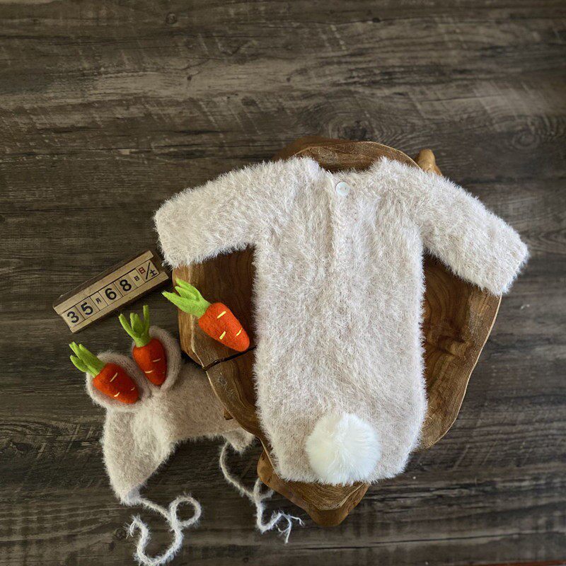 新生儿摄影服装兔子手工皮草尿裤满月百天摄影道具服饰