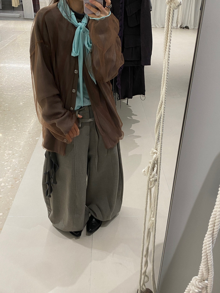 Mesh Patchwork Knit Cardigan Solid Color Lazy Style - Taobao product photo 3