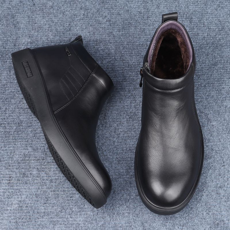 加绒棉皮鞋头层牛皮加绒保暖