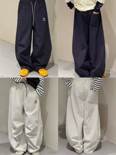 【现货】波拉韩国童装男女童中大童春夏亲子褶皱休闲阔腿裤弯刀裤