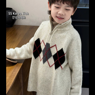 实体品牌儿童时尚韩系2025新款洋气男童女孩冬装青少年半拉链毛衣