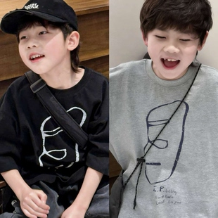 波拉韩国童装男女童中大童初中生夏装亲子简约韩版短袖T恤