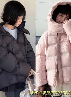 儿童羽绒服波拉年冬季bora男女童中大童加厚连帽90白鸭绒泡芙外套