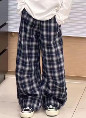 【现货】波拉韩国童装男女童中大童夏亲子格子休闲薄阔腿裤弯刀裤