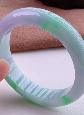 天然翡翠缅甸A货正品冰糯种飘花春彩翡翠玉手镯飘紫正圈翡翠手镯