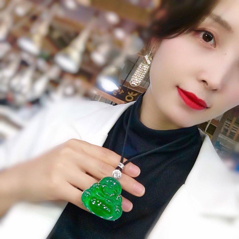 翡翠吊坠女玉佛天然冰种阳绿满绿