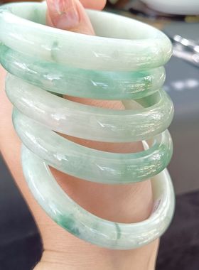 【一物一图】纯天然翡翠玉石手镯糯种绿底飘花玉石手镯圈口53-61