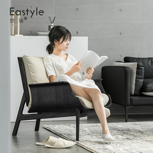 北欧设计师单人休闲沙发椅实木黑色家用客厅卧室布艺靠背懒人椅子