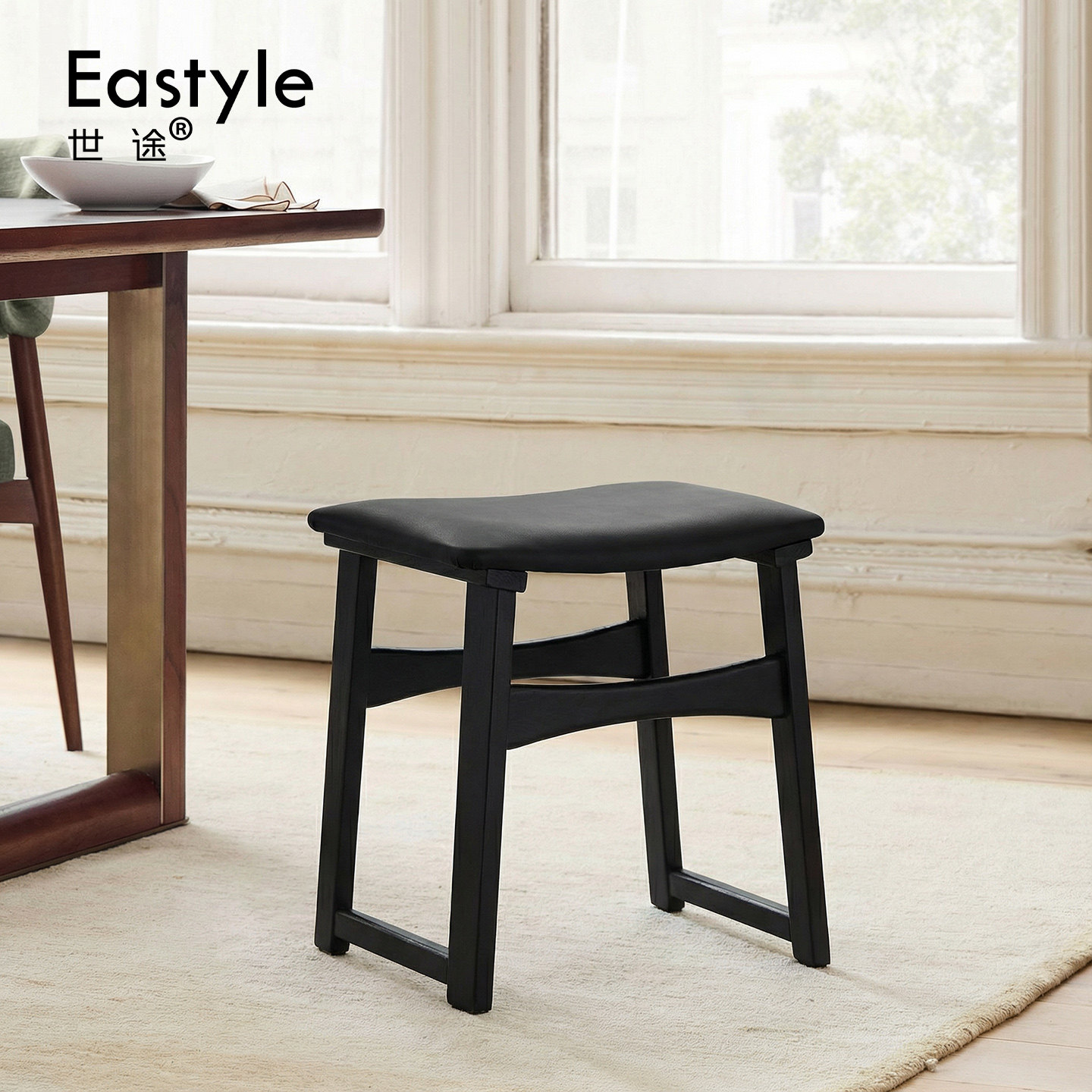 中古复古实木软包餐凳北欧黑色梳妆凳简约表情卧室化妆凳子换鞋凳,住宅家具,梳妆凳,淘宝优惠券,粉丝福利购,淘宝优惠卷