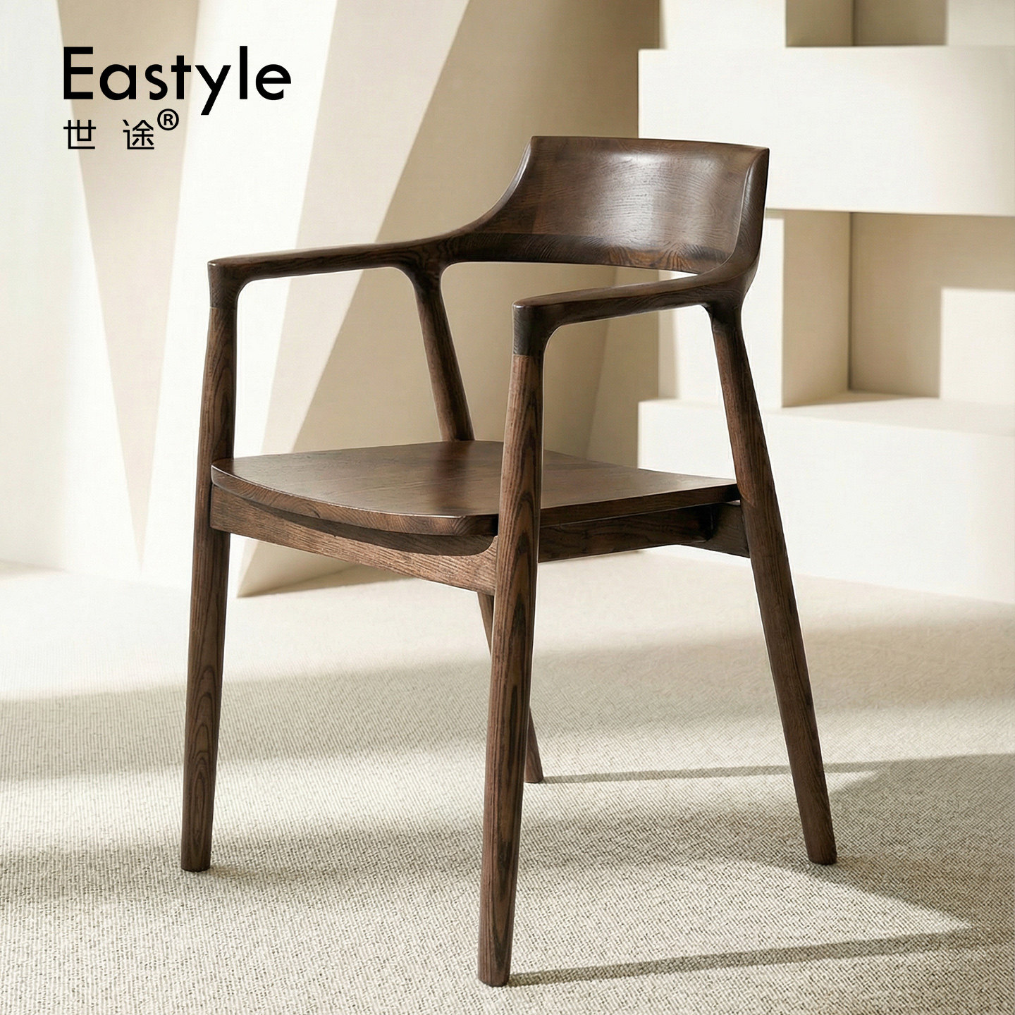 简约黑色实木餐椅总统椅广岛椅中古侘寂风餐厅洽谈椅休闲靠背椅子