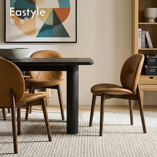 北欧高端进口真皮设计师实木餐椅
