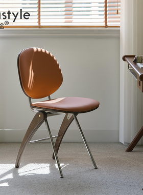 复古设计师椅子中古风GOGH金属实木意式超纤皮软包餐椅轻奢靠背椅