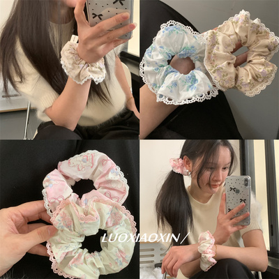 复古英国碎花蕾丝大肠发圈头绳