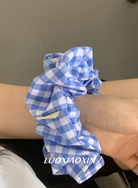 韩系ins纯棉蓝色扎头发大肠发圈