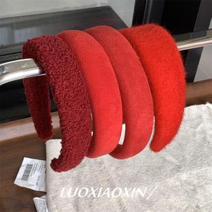 韩国新年显白红色发箍合集 韩系羊羔毛洗脸发饰百搭宽边头箍女