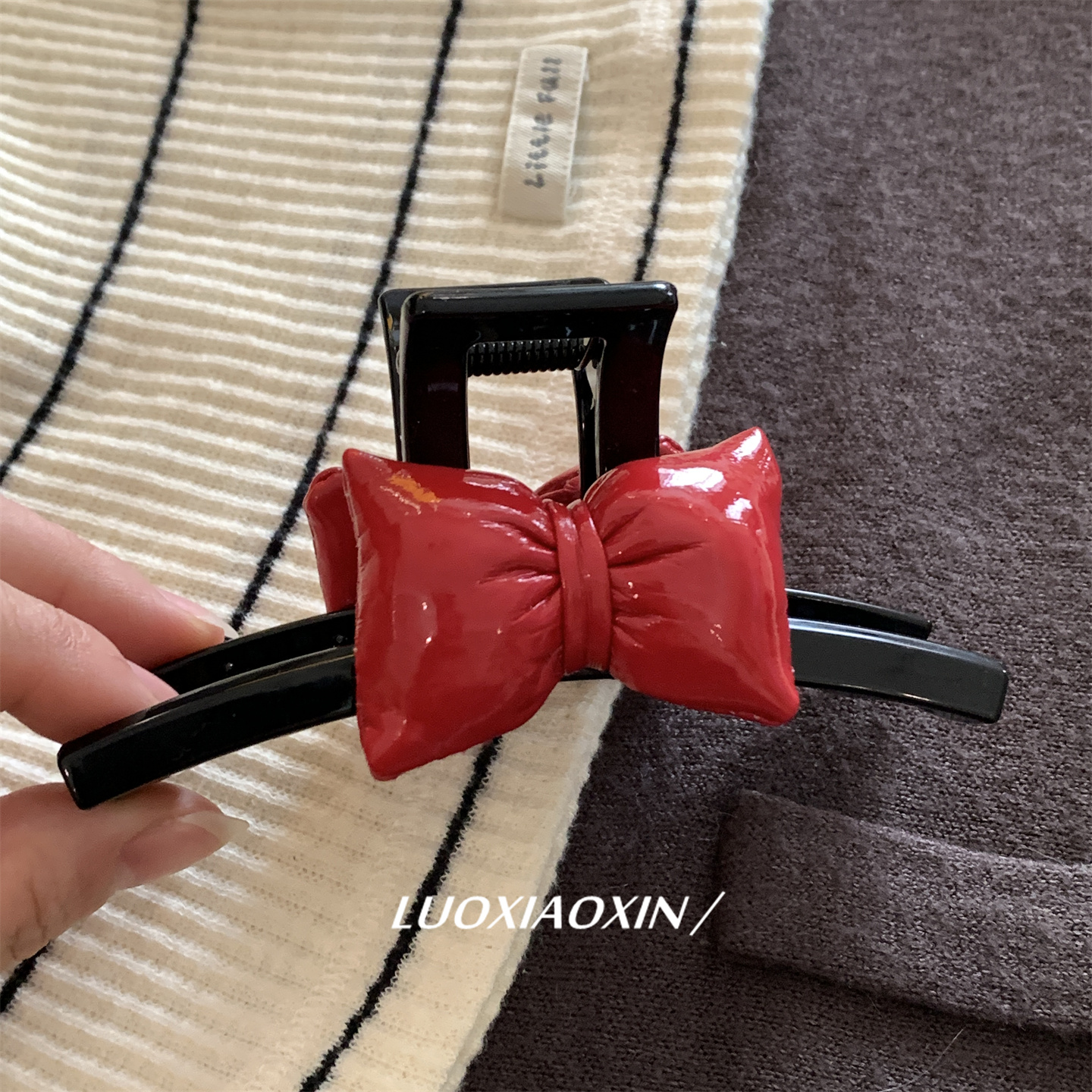 红色蝴蝶结抓夹女绝美发量少发饰