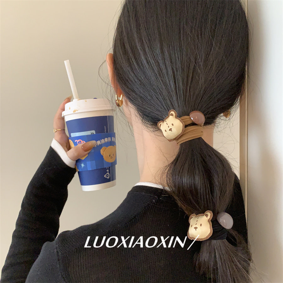 罗小辛/可爱小熊 韩国ins咖色甜美百搭头绳无痕发圈不伤发皮筋