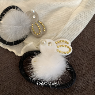 罗小辛/水貂毛兔兔 韩国ins醋酸精致可爱发圈发绳皮筋头绳发饰女