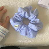 罗小辛 韩系女孩B入 清新miu系韩国蓝色条纹扎头发大肠发圈发量少