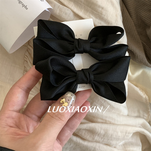 立体蝴蝶结增加发量感~黑色法式小香风对夹双马尾发夹边夹发饰女