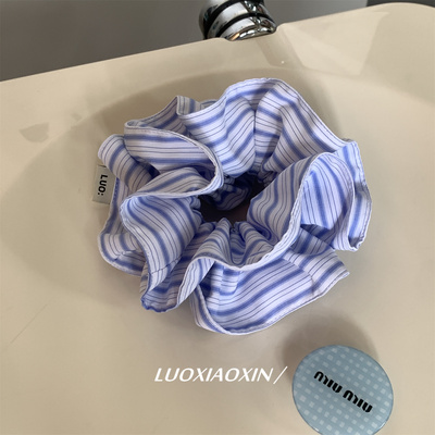 蓝色条纹大肠发圈丸子头发绳