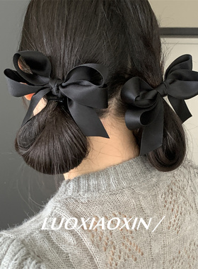 Jisoo同款 高还原度 蝴蝶结黑色缎面少女双马尾边夹发夹发卡发饰