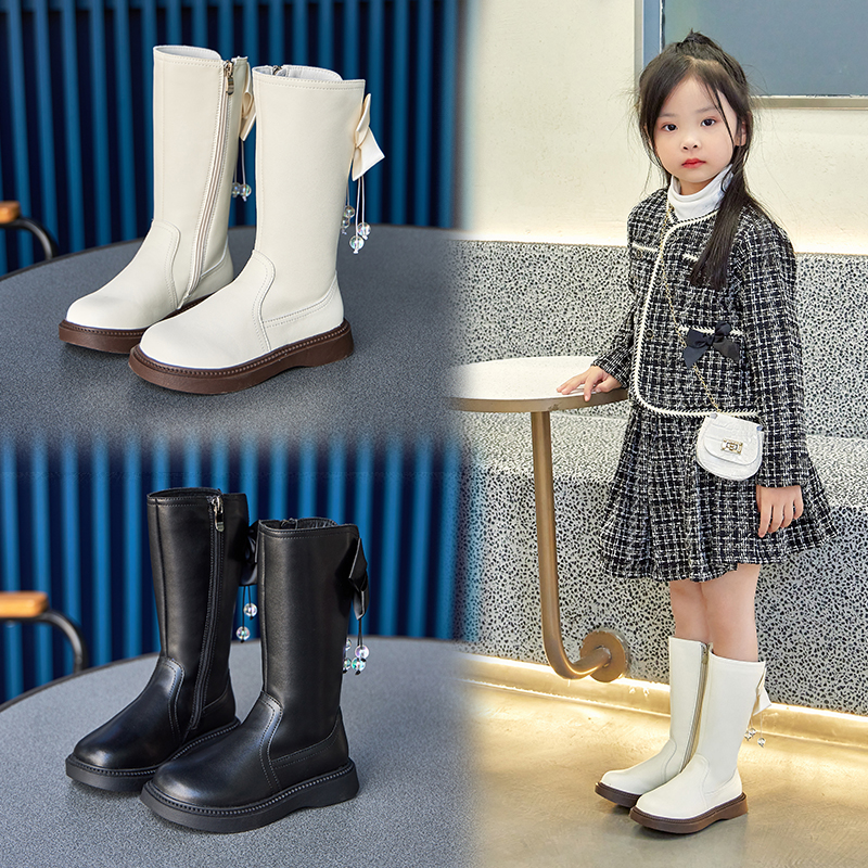 白色马丁靴女童鞋子儿童长靴子潮