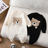 春秋冬毛线男女宝宝婴儿秋季 2024婴儿连体衣春装 新款 哈衣长爬爬服