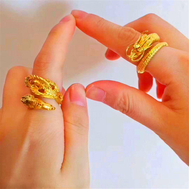 久不掉色铜合金首饰正品沙金龙凤新娘结婚男女情侣对戒指环个性