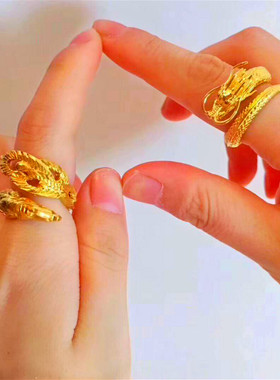 不掉色仿真新娘结婚戒指环假黄金