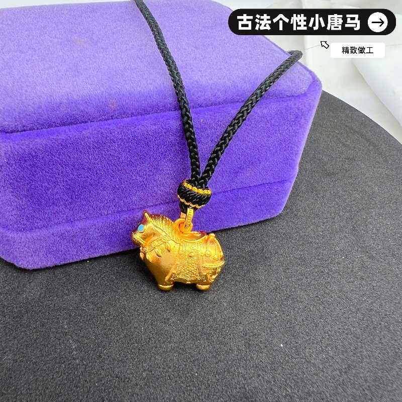 越南沙金女士项链唐马吊坠镀黄金色中国风毛衣链马上有钱久不掉色