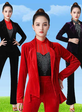 跳广场舞蹈衣服女新款三步踩吉特巴金丝绒水兵舞蹈表演出小西服装