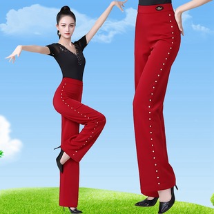 子女高腰国标舞烫钻舞裤 练功裤 阔腿裤 跳舞裤 垂特巴舞新款 拉丁舞裤