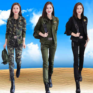 春秋2025新款迷彩服套装女时尚显瘦长裤军绿外套户外运动三件套潮