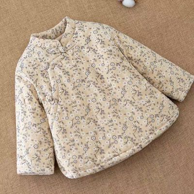 女童花棉袄冬款复古中式碎花中国风斜襟棉袄加厚保暖冬季手工棉衣