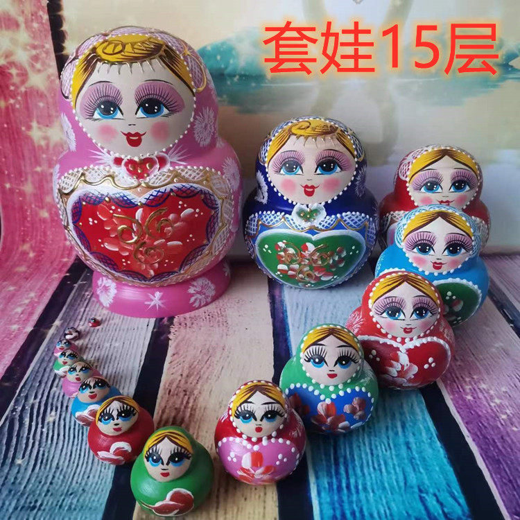 正品俄罗斯套娃肚15层桃心椴木手绘创意儿童玩具节日礼品摆件纪念