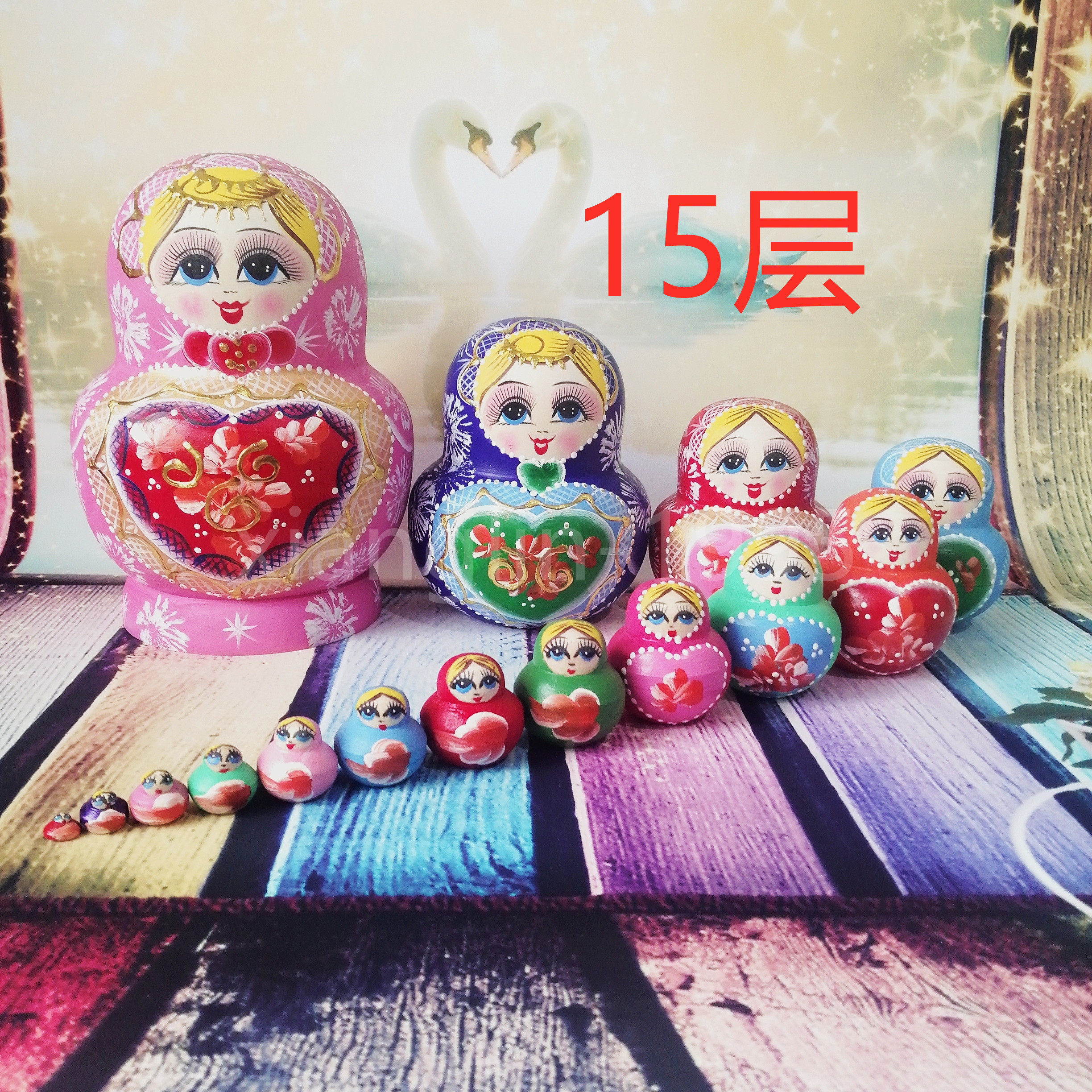 俄罗斯套娃正品15层特色桃心椴木手工益智儿童玩具礼物旅游纪念品