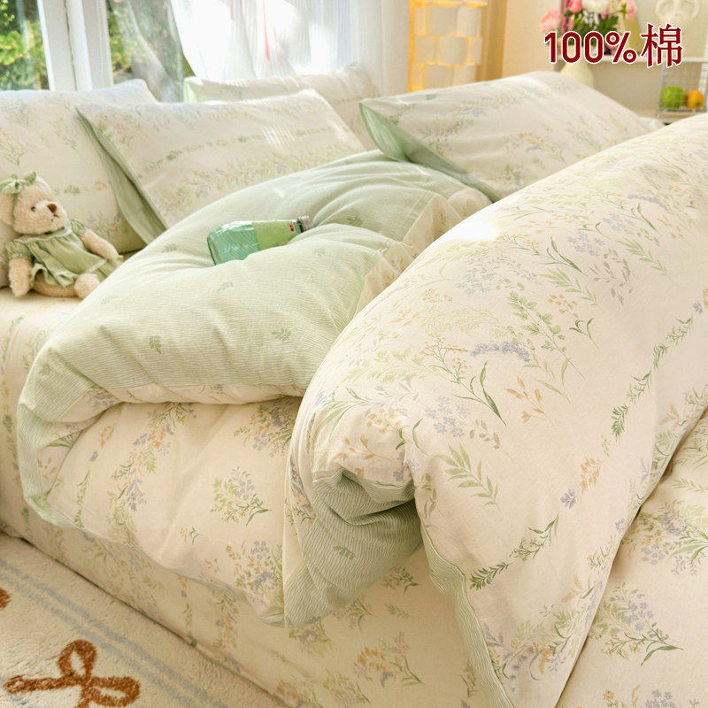 法式浪漫小碎花全棉居家四件套100纯棉单被套180x220x240cm三件套,床上用品,床品套件/四件套/多件套,淘宝优惠券,粉丝福利购,淘宝优惠卷