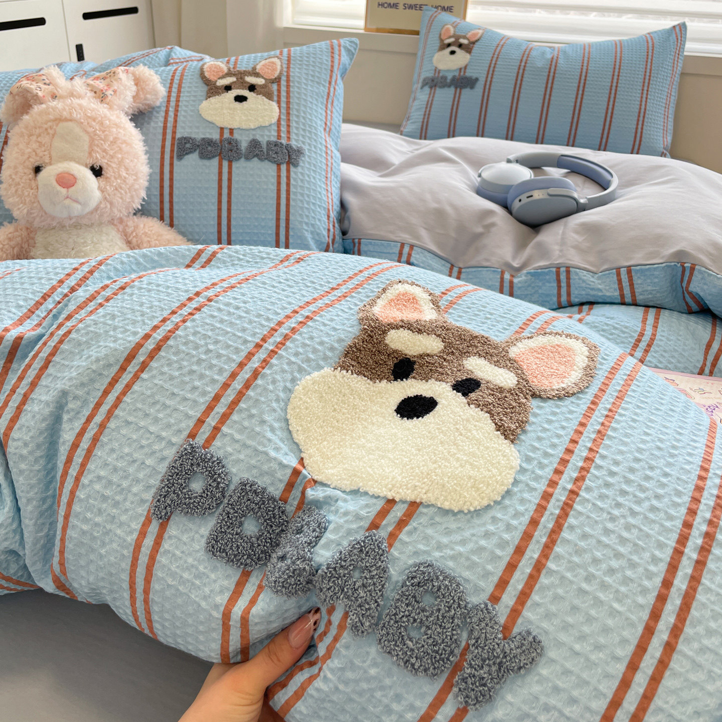 软乎乎超柔毛巾绣华夫格A类全棉水洗棉四件套100%纯棉被套三件套,床上用品,床品套件/四件套/多件套,淘宝优惠券,粉丝福利购,淘宝优惠卷