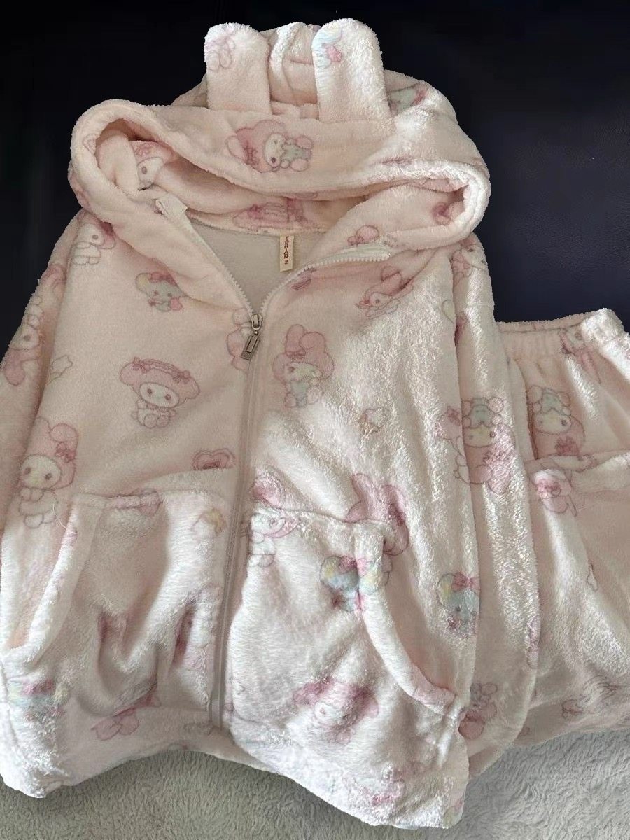 冬季可爱美乐蒂法兰绒连帽睡衣女生毛绒可外穿加绒加厚家居服套装,女士内衣/男士内衣/家居服,睡衣/家居服套装,淘宝优惠券,粉丝福利购,淘宝优惠卷