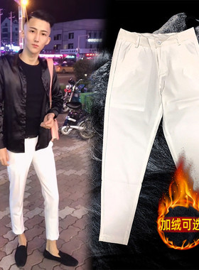 精神社会小伙白色裤子小脚休闲裤快手网红同款新款百搭九分西裤男