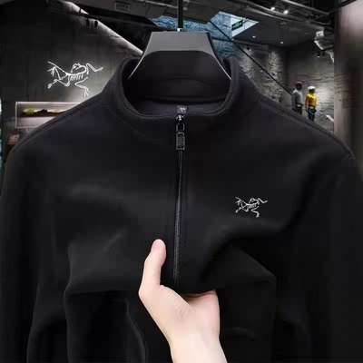 男士双面抓绒摇粒绒开衫立领外套