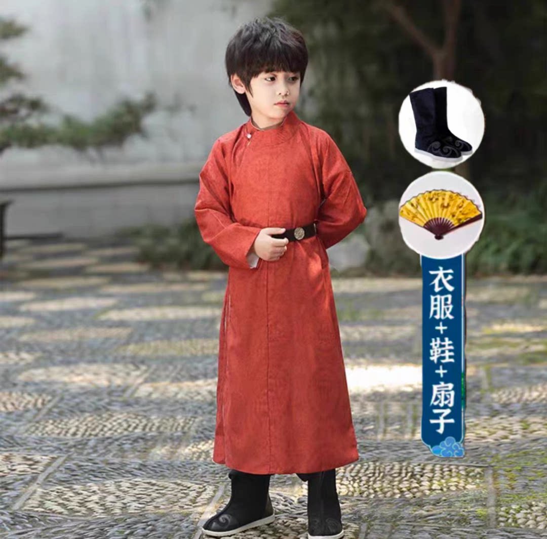 汉服男童秋季厚款古装高端中国风唐装儿童国学服连体演出服帅气