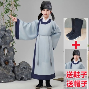 儿童李白汉服男童杜甫服装唐代诗人服装古风圆领袍套装古诗词朗诵