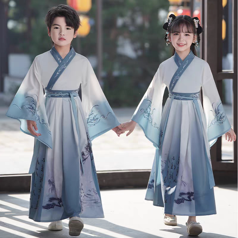 儿童古装书童古诗词朗诵书生表演服国学汉服诗人李白杜甫表演服装