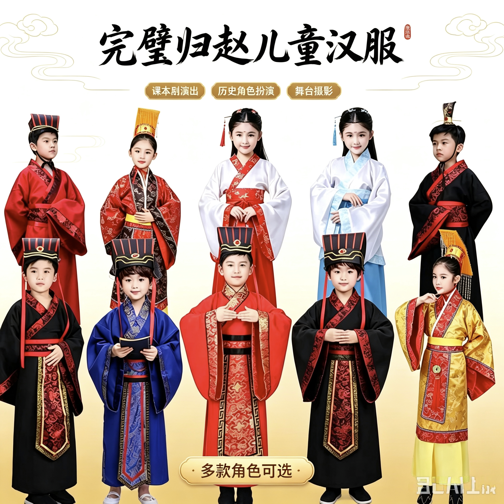 儿童古装汉服男女童古代帝王大臣官服学生完璧归赵课本剧演出服装